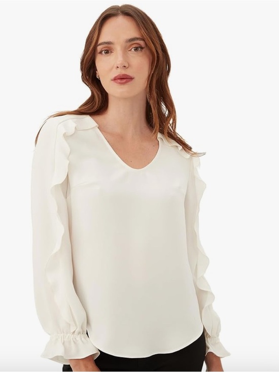 Trina Turk Tops - Trina Turk size S Women's Ivory Ruffle Sleeve V-Neck Blouse